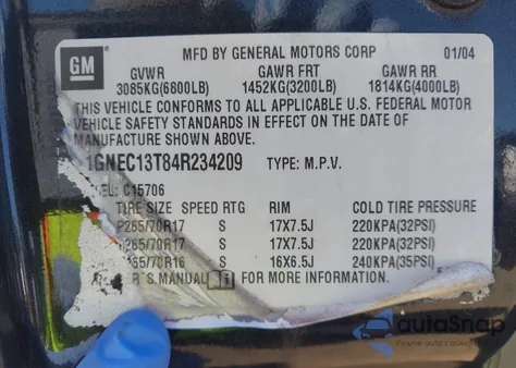 2004 Chevrolet Tahoe Ls из США, поврежденный, VIN 1GNEC13T84R234209